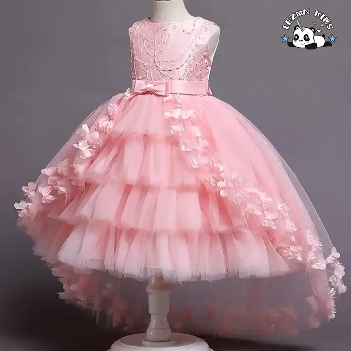 LEZONKIDS - Novo Vestido de Menina com Renda e Saia Inchada para Festa de Criança